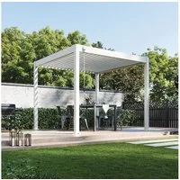 Weide Pergola Classic Pavillon Terrassenüberdachung Aluminium 3 x 3 M weiß, BxTxH: 300x300x255 cm, (Hochwertigstes Aluminium & verzinkte Stahl-Lamellen, Komplettset)