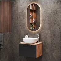 Planetmöbel Badmöbel-Set ASTRA Waschtischunterschrank 60 cm mit LED Spiegel, (Waschbeckenunterschrank, 2-St., Spiegel), Badezimmer Möbel im modernen Design