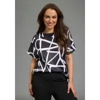 Laura Scott CURVE Satinbluse Große Größen gemustert, casual Stil, mit Rundhalsausschnitt, Kurzarm