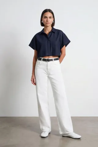 Hoch Taillenweite Bein Baumwoll-Denim-Jeans