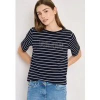 CECIL Kurzarmshirt Sommershirt mit Streifen und Wording