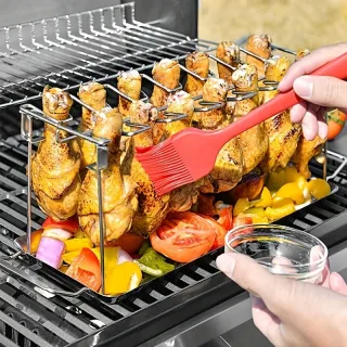 IPRee Outdoor Picnic Grill Set 14-Slot Chicken Leg Wing Rack - Stainless Steel Roaster Stand |for Smoker & Grill Collaps