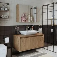 Roomart Badmöbel-Set ATLANTIC 100 cm 3-teilig, Keramikbecken, Spiegelschrank, 5 Farben, (Komplett-Set, Badezimmermöbel Set Unterschrank Spiegelschrank), Soft-Close, Wandmontage, Aufsatzbecken, 5 Farben