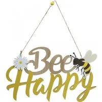 Florists Products Dekofigur Dekoschild Biene "Bee Happy" Holz Sommerdeko Wanddeko 31×18cm, 2 Stück