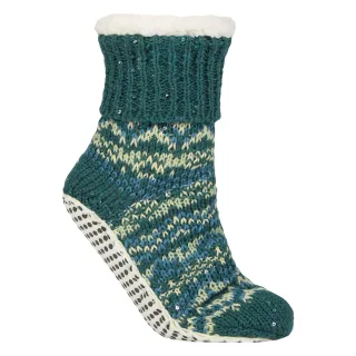 1 Paar Damen Chunky Fair Isle Mokassin Grip Socken - Warme Winterhaussocken