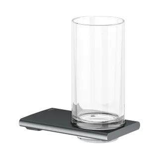 Keuco Glashalter Edition 400 11550, kpl.mit Echtkristall-Glas,Schwarzchrom gebürstet, 11550139000 11550139000