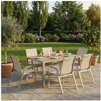 IDIMEX Garten-Essgruppe MONDELLO, (7-tlg), Outdoor Essgruppe mit 6 Stühlen und WPC-Tischplatte Champagner