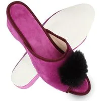 filsko Latina Elegante Samt Pantoffeln für Damen mit Puschel Hausschuh