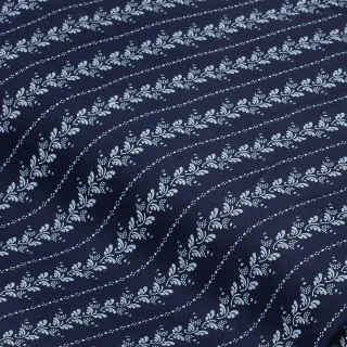 Baumwoll-Trachtenstoff "Blumenborte", marine/hellblau