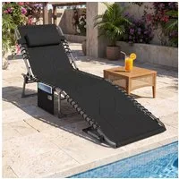 Outsunny Gartenliege faltbar mit Kissen Garten 5-stufige Rückenlehne verstellbar, Sonnenliege, 1 St., Klappliege, Stahl Oxford-Stoff Schwarz 188 x 57 x 30 cm