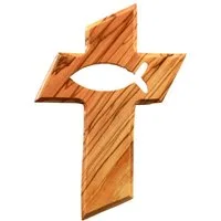 Kassis Geschenkartikel Wanddekoobjekt Olivenholz Kreuz mit Fisch 13 cm Geschenk zu mehreren Anlässen, Hergestellt in Bethlehem, Ideales Geschenk zu mehreren Anlässen