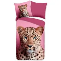 PURE luxury collection Wendebettwäsche Leona, Microfaser, 2 teilig, Mikrofaser, Pflegeleicht, Reißverschluss, Wendeoptik, Leopard, Rosa