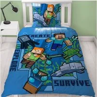 MTOnlinehandel Bettwäsche Minecraft 135x200 + 80x80 cm, 100 % Baumwolle, Renforcé, 2 teilig, offiziell lizenzierte Kinder- und Jugendbettwäsche "Minecraft Survive"