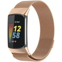 Wigento Smartwatch-Armband Für Fitbit Charge 6 / 5 Metall Stahl Mesh Armband mit Magnetverschluss
