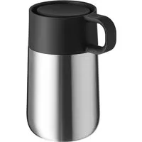 WMF Thermobecher Impulse Travel Mug, Cromargan® Edelstahl Rostfrei 18/10, Silikon, doppelwandiger Edelstahl, geringe Höhe, 360°-Trinköffnung