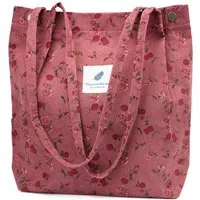 Zaewry Schultertasche Handtasche,Cord Tote, Canvas-Schultertaschen für Damen, Blümchentasche, Crossbody Mode Retro große Tasche, mit Innenfach für Arbeit,Reisen