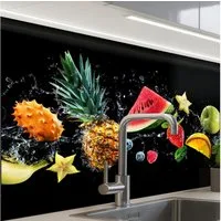 KitchenYeah Küchenrückwand Muster selbstklebend (keine Folie) Splash - Obst - Schwarz, (1-tlg), Spritzschutz, Küche, Rückwand, Küchenwand, Küchenfront, 30x20 cm