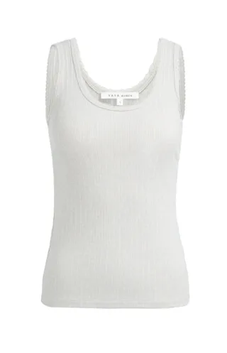 Yaya - Geripptes Tanktop mit Bogenkante beige - Gr. - L