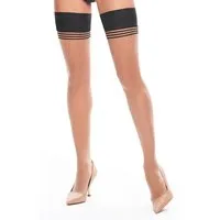 KOTEK Halterlose Strümpfe Halterlose Strümpfe transparent mit Streifen-Bund - beige (1-Paar) mit elastischem Gummiband mit Silikon