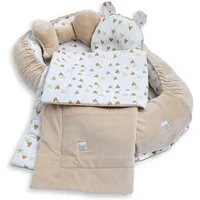Loolay Kuschelnest BABYNEST 5 TLG. Set PREMIUM Babyausstattung Baumwolle & Samt Velours, (MUSTER: BEIGE Samt Velour/ Herzchen Beige Braun, 5-tlg., Liebevoll handgefertigt Nestchen! Geborgenheit Komfort für Neugeborene), Premium Ausstattung - 100% Eur