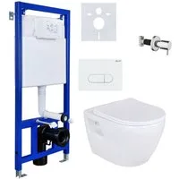 Belvit WC-Komplettset mit Taharet / Bidet Funktion, verschiedene WCs in schwarz & weiß, (Spar-Set Spülrandloses Wand-WC), Softclose, Vorwandelement, Absperrventil & Hygienedusche