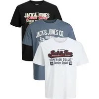 Jack & Jones Print-Shirt Bequemes Slimfit Shirt (Spar-Set, 3er-Pack) in Unifarbe mit Print