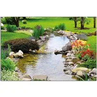 Wallario Sichtschutzzaunmatten Blumen am Teich