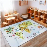 Carpettex Kinderteppich Weltkarte mit Tierdesign, Läufer, Höhe: 7 mm, Kinderteppich Weltkarte mit Tierdesign Teppich Kinderzimmer Rutschfest