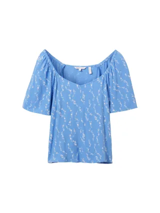 Denim Tom Tailor - Bluse mit Livaeco light blue white print - Gr. - XS