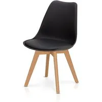 KHG Esszimmerstuhl Küchenstuhl Schwarz, bis 150 kg belastbar, Skandi Look, Massivholz, 4-Fußgestell, Kunststoffsitzschale mit Kunstlederbezug