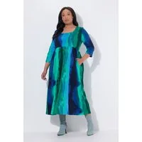 Ulla Popken Maxikleid Maxikleid Batikmuster A-Linie Carré-Ausschnitt