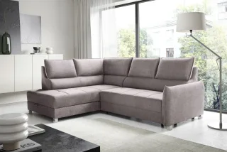 Ecksofa Schlafsofa Sofa MARNO in Stoff Chill Me Hellgrau Ottomane Links