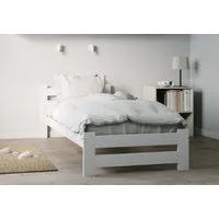 Home Collective Holzbett mit Lattenrost Modern Bett Kiefer Bettgestell Massivholzbett Klassisch (90x200, 120x200, 140x200, 160x200 cm), Einzelbett, Skandi Boho Landhaus Kopfteil mittel 90x200 cm weiß