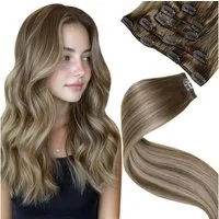LuxusKollektion Echthaar-Extension Clip in Extensions Echthaar Balayage Blond Ombre 40cm-5PCS 2.5#8 60 8