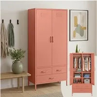 skølm Kleiderschrank Atria aus Metall (Terrakotta) Metallschrank mit 6 Fächern, 3 Schubladen & 2 Kleiderstangen
