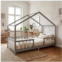 en.casa Kinderbett, »Treviolo« Haus-Optik Montessori 90x200 cm Hellgrau/Weiß