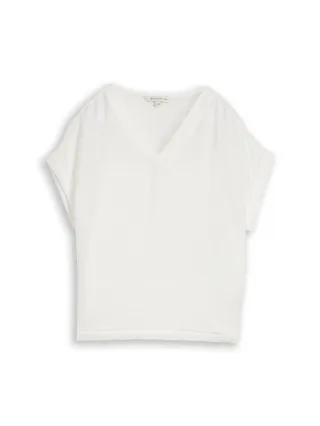 Tom Tailor - Loose Fit Bluse mit V-Ausschnitt whisper white - Gr. - 36