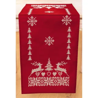 Stickläufer "Hirsche rot/weiß"