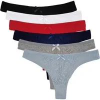 HO-Ersoka Stringtanga Damen Strings Spitze Baumwolle Set 6 Stück Tangas Slips mehrfarbig (6er-Set) aufgesetzte Spitze, Ripp-Strick-Look
