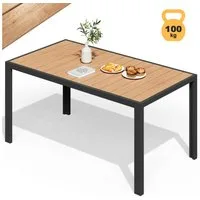 GUNJI Gartentisch 150/180x80cm Aluminiumtisch, Balkontisch, Outdoor-Esstisch (100kg Belastbarkeit, für mehrere Personen, Holzoptik, wasser-sonnenschutzfest & pflegeleicht)