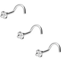 PIERCINGLINE Nasenpiercing SET 925er Silber Nasenstecker Spirale EINGEFASSTER KRISTALL (Nasenstecker, 3er SET2 = 2 mm Kristallgröße)