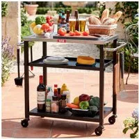 Feasto Servierwagen Grillablagetisch Outdoor, Küchenwagen, Grilltisch mit Edelstahlplatt, Multifunktionaler Grillwagen für Garten & BBQ, 87,5x41x84cm