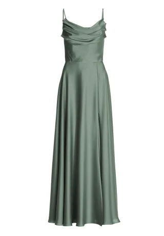 SWING - Abendkleid aus Satin mit Wasserfall-Ausschnitt und Beinschlitz deep slate - Gr. - 34