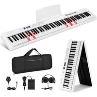 MUSTAR Digitalpiano 88 Tasten Faltbares Klavier mit Beleuchteter Tasten (1-St., mit Bluetooth, MIDI, Sustain Pedal, Kopfhörer für Anfänger), Halbgewichtige Digital Piano, Tragbares E-piano