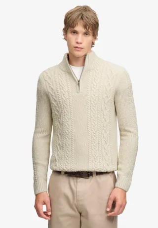 Superdry - Jacob Cable Strickpullover mit Reißverschluss ecru - Gr. - L