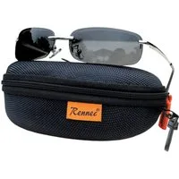 Rennec Sonnenbrille Schmal Rechteckig Klein Damen Herren Brille mit Hardcase (Leichtes Edelstahl Gestell mit Federscharniere) Gläser UV400 Getönt oder Verspiegelt