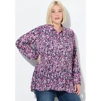 Ulla Popken Longbluse Plissee-Bluse Blüten A-Linie Hemdkragen Langarm