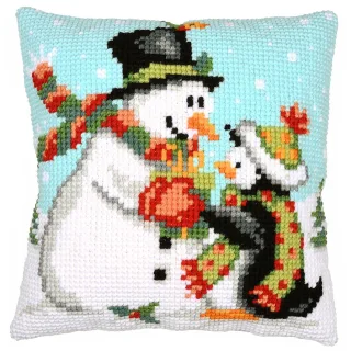 Kreuzstichkissen "Schneemann & Pinguin"