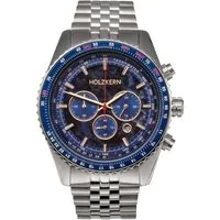 Holzkern Quarzuhr 9010631018306, Herrenuhr Chronograph Openhorizon Marmor Blau