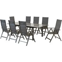 MERXX Garten-Essgruppe Taviano, (Set, 9-tlg), 8 Klappsessel, 5-fach verstellbar, Ausziehtisch
